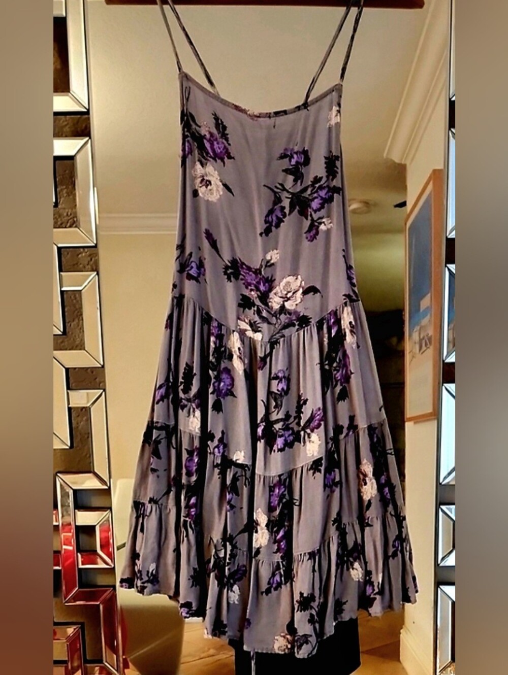 Free People Dress XS  Purple Floral Spaghetti-Strap Sundress